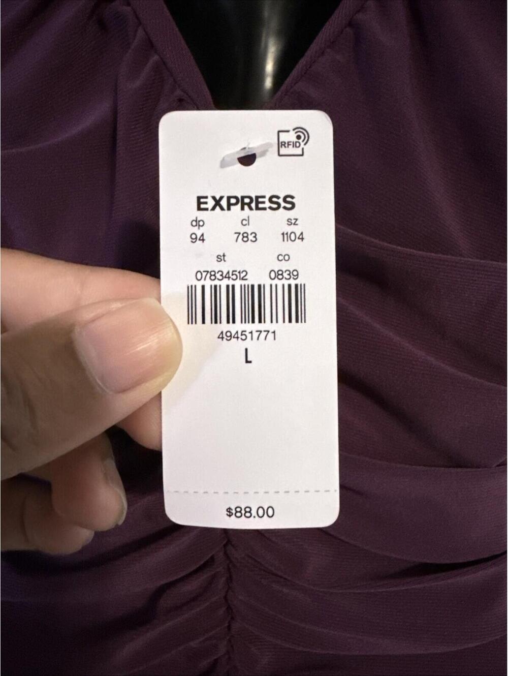 NWT Express Purple Ruched Spaghetti Strap V-Neck Dress - LRG - Picture 7 of 9